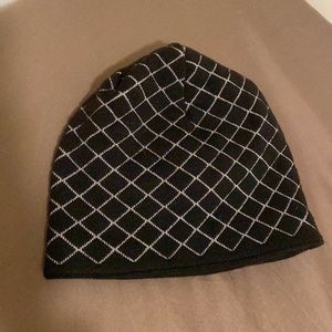 Black and gray quilted patterned beanie